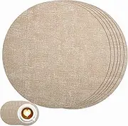 FunWheat Placemats Set of 6 with Coaster Faux Leather Washable Vinyl Place Mats Stain Resistant Durable and Reusable Dining Table Mats 15 Inch for Daily Use(Round Beige)