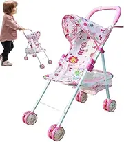 Play Doll Stroller - Kid-Friendly Doll Stroller with Bottom Basket,Foldable, Lightweight & Toy for, & Holidays for Ages 3+ Kids Shwing