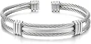 [COOLSTEELANDBEYOND] Men Women Stainless Steel Twisted Cable Adjustable Cuff Bangle Bracelet Silver Color(AU)