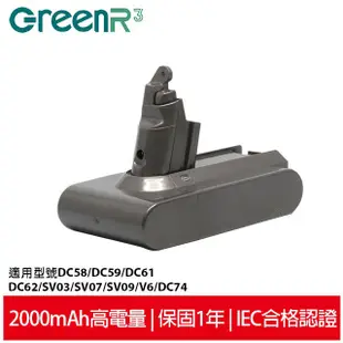 GreenR3金狸 吸塵器鋰電池2000mAh 適用Dyson V6 DC6230.DC62.DC72.DC74