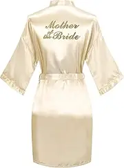 [Giova] Women's Satin Bridal Party Robe for Bride and Bridesmaid with Gold Glitter