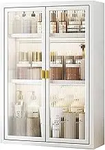 Non Perforated Organizer Large Space Bathroom Storage Cabinet Rust Resistant Non Perforated Wall Storage Cabinet Thick, White, Three Layers