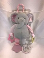 Kelly Baby Elephant 10" Plush Rattle Clip On Lovey Toy Kellybaby Pram Toy Girls