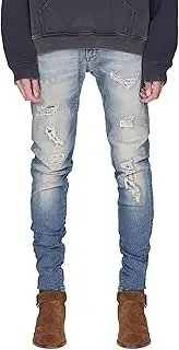 [Generic] Men's Ripped Slim Fit Fashion Jeans Stretch Patched Biker Moto Denim Pants Casual Skinny Jogger Straight Jeans