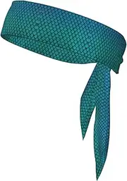 Blue Fish Scale Sports Strap Double-Sided Headscarf Men's Bow Tie Sports Headscarf Running Yoga Exercise Headband