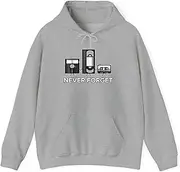 [X.Style] Never Forget Funny Floppy Disk VHS Tape 90s 80s Hoodie for Adults Hooded Neck Long Sleeve Pullover Grey XL