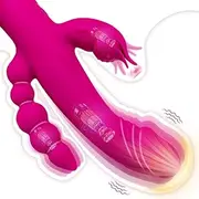 3-IN-1 Rabbit Vibrator G-spot Dildo Vibrator with Anal Beads Stimulator, 10 Tongue Licking & Vibrating Clitoral Vibrator with Rabbit Ears & Strong Suction Cup,Female Sex Toys for Vaginal Anal Sex Play