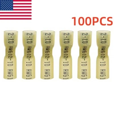 100Pcs 12-10AWG Heat Shrink Female Crimp Wire Connector Spade Terminals Kit