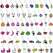 60PCS Cartoon Kids Keychains Bulk Party Favors for Kids -Cute Collectible Key Chains Ball, Donut, Sports, Truck, Fruits, Dessert & Funny Glow-in-the-Dark Paintbrush Keychains School Day Birthday Chrismas Party Supplies Gift