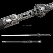 Chinese Jian 龙王剑 High Manganese Steel Straight Black Sword for Display RealSharp