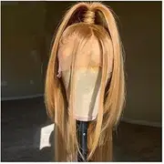 30Inch Soft Preplucked Ash Blonde13x4 Lace Front Synthetic Glueless Wig Daily Wear Straight Wigs 180 Density