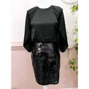 Aidan Mattox Charmeuse & Sequin Capelette Dress Black Size 2 NWT