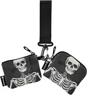 [XYMZR] Mini Zip Around Wristlet keychain Wallet Skeleton Finger Black White for Women Personalized Pattern Detachable Dual Pouch Wristlet Portable Wallet Phone Coin Purse, Multi-colored, One Size