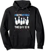[VidiAmazing] Unbowlievable This Boy is 18 Birthday Party Bowling 18th Pullover Hoodie ds1368