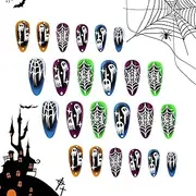 Halloween Nails - Artificial Nails - Glitter Press Nails Fake Nails Short Pumpkin Bat Glue Nails Stick Nails for Women Girls