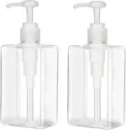 280ml (9.5oz) Pump Bottle Dispenser 2 Pack Refillable Flat Square Plastic Lotion