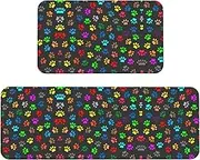 Colorful Dog Paw Print Black Christmas 2 Piece Floor Mat Non Slip Restaurant Mat For Floor Mat Home Mat Anti Slip Entry Mat