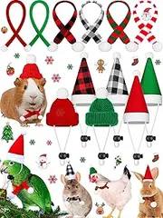 12 Pieces Small Animal Christmas Costume Mini Santa Hat and Scarf Xmas Guinea Pig Adjustable Warm Stripe Knit Scarf and Buffalo Plaid Hat for Rabbit Hamster Guinea Pig Bunny Chinchilla Small Pets
