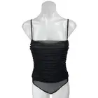 NEW Forever 21 Black Mesh Ruched Sleeveless Cami Camisole Bodysuit Tank Top Sz S