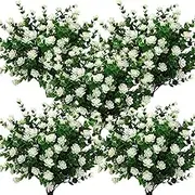 10 Bundles Artificial Flowers Faux Outdoor Plastic Fake Plants UV Resistant Shrubs Outside Indoor Decorations Decor Farmhouse Home Garden (White-Eucalyptus)