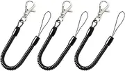 uxcell Retractable Coil Springs Lanyard, 3 Pcs Keychain Cord Holder Strap with Lobster Claw Clasps, Spiral Stretchy Anti-Theft Security Cable Rope for Keying Cellphone, Black