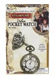 Steampunk Pocket Watch Prop Bronze Stamped Open Flower Pattern Top W/ Chain