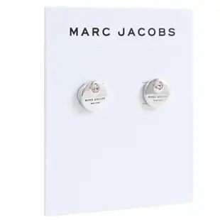 【MARC JACOBS 馬克賈伯】圓形經典品牌LOGO水鑽時尚耳環(銀)