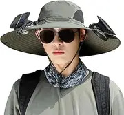 [Generic] Fan Cap,Beach Fisherman Hat with Fan | Sun Hat with Fan, Wide Brim Hats with Fan Built-in, Outdoor Solar Powered Fan Hat for Men Women