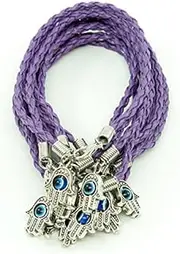 [Kabbalah Jewelry Bracelets] Lot Of 10 -"Lucky" Hamsa Purple String Kabbalah Bracelets With Braided String And Rotating"Evil Eye" Hamsa Hand -Jewish Judaica Amulet Pendant For"Success And Protection"