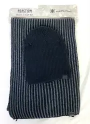Kenneth Cole Reaction Men's Beanie and Scarf 2 pc Set Black / Gray NWT