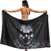 [XYMZR] Women's Sarong Swimsuit Coverups Clown Closeup Black Chiffon Bikini Wraps Skirt with Tassels L