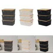 3x Storage Bins with Bamboo Lids Stackable Basket Sturdy Portable Storage Basket