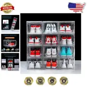 12-Pack Stackable Clear Acrylic Shoe Boxes - Space-Saving Storage Solution