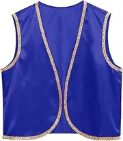 Moggemol Men's Halloween Arabian Prince Costume Shiny Stain Vest Sleeveless Open Front Cardigan Tops