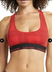 Calvin Klein Women's Modern Unlined Bralette, Plaid Red/Black XS NWT