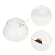 Sugar Pot with Lid and Spoon Coffee Sucrier Small Salt Jar Condiment Storage