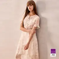 在飛比找momo購物網優惠-【ILEY 伊蕾】渲染印花雪紡洋裝(淺粉色；M-XL；124