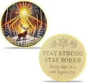 YGLLSSY Christmas Sobriety Coin - Stay Strong, Stay Sober Recovery Token with Inspirational Message, Holiday-Themed Keepsake Challenge Coin Gift
