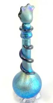 Blue Luster Perfume Bottle With Wrap Design. Alcaraz Glass