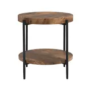 IHOMDEC 2-Tier Wooden Round Side Table - Rustic Dark Brown