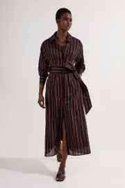 Petite Premium Cotton Tailored Belted Shirt Maxi Dress