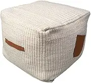 MOCOFO Home Storage Square Pouf Cover Handmade Linen Cotton Footrest Simple Tatami Cushion Only Cover (Beige, 15.7×15.7×11.8")
