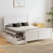 Oikiture Wooden Bed Frame Double Size Base with Trundle Storage Drawers White