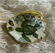 Clam Shell Turtle Decoupage Dish, Jewelry/Trinket Holder, Double Sided Beach Art