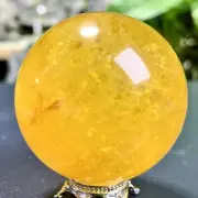 124G Natural yellow mica fluorite quartz crystal sphere healing