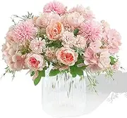 Artificial Flowers, 2 Pack Fake Peony Silk Light Pink Hydrangea Bouquet Decor Plastic Carnations Daisy Realistic Flower Arrangements Wedding Decoration Table Centerpieces, for Home Office Party Decor