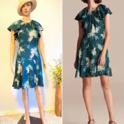 REBECCA TAYLOR BLUE GREEN HYDRANGEA MINI SILK-BLEND DRESS SIZE 2, 4 NWT $395