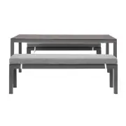 NEW 3PC Charcoal Aluminium Outdoor Garden Bench Dining Table Set with Cushion