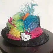 Hello Kitty Black Sequined Fedora Feathers Hat 6+
