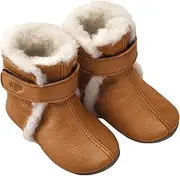 [Pololo] Unisex Children's Baby Bootie Wool Lining Light Brown Slippers